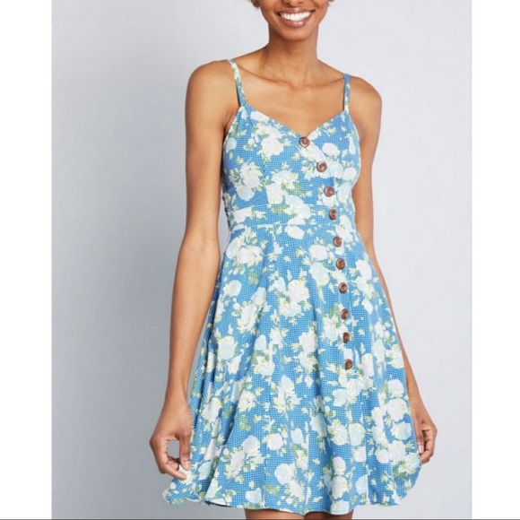 Modcloth Dresses & Skirts - ModCloth Blue Floral Button Detail Summer Dress M